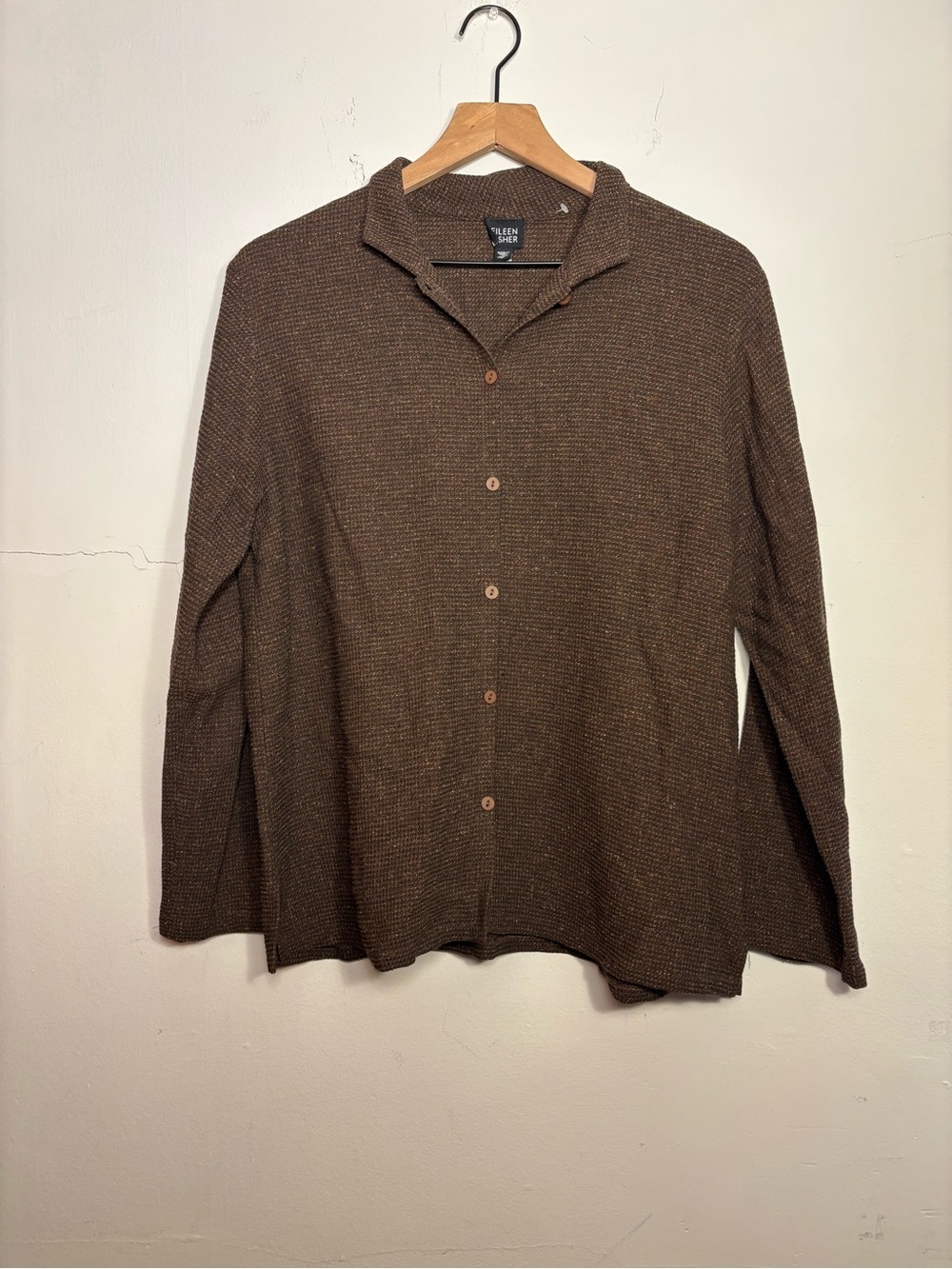 Eileen Fisher Brown Knit Button-Front Lightweight Jacket